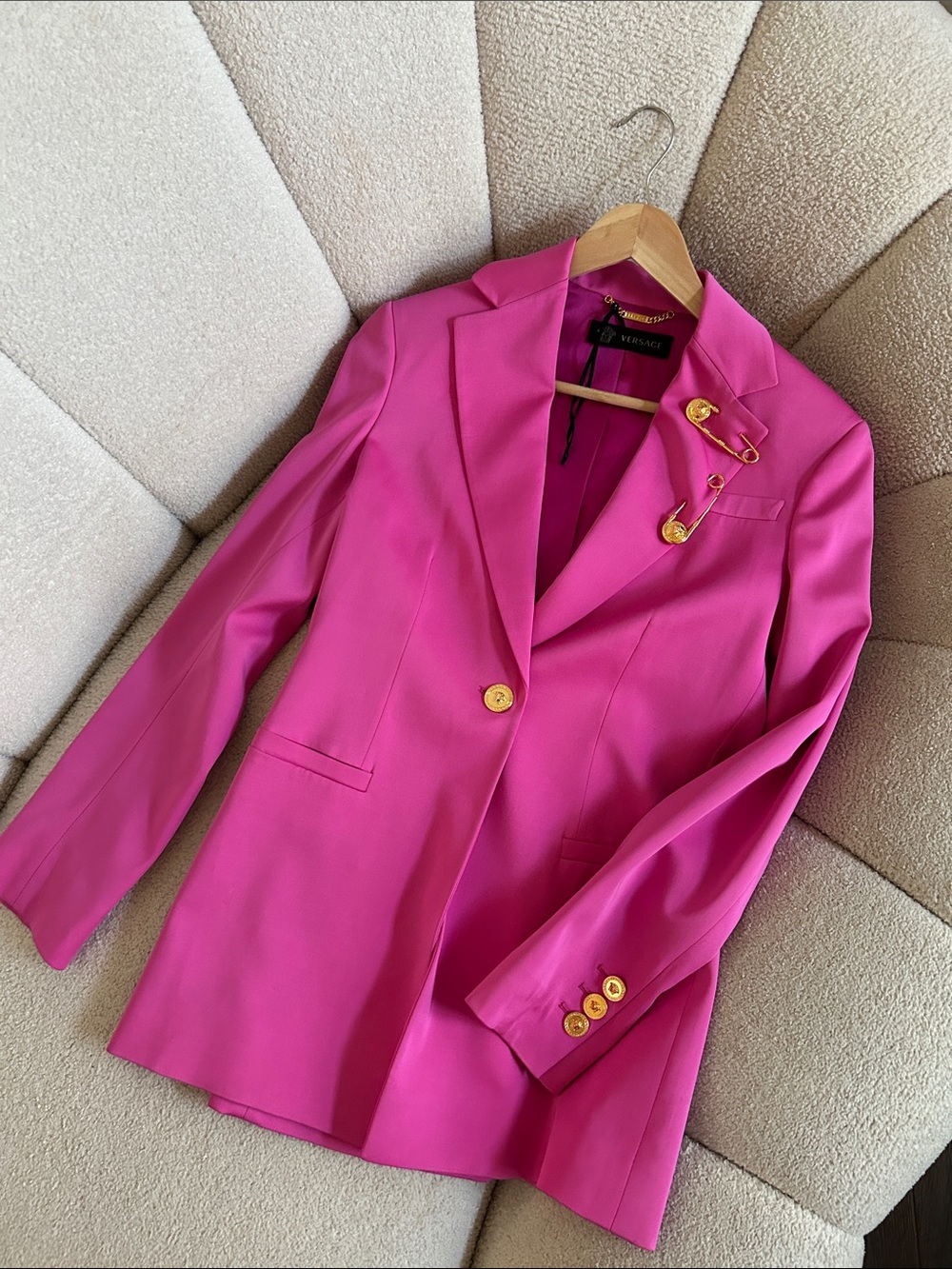 Versace Fuchsia Single-Button Tailored Blazer with Gold Accents